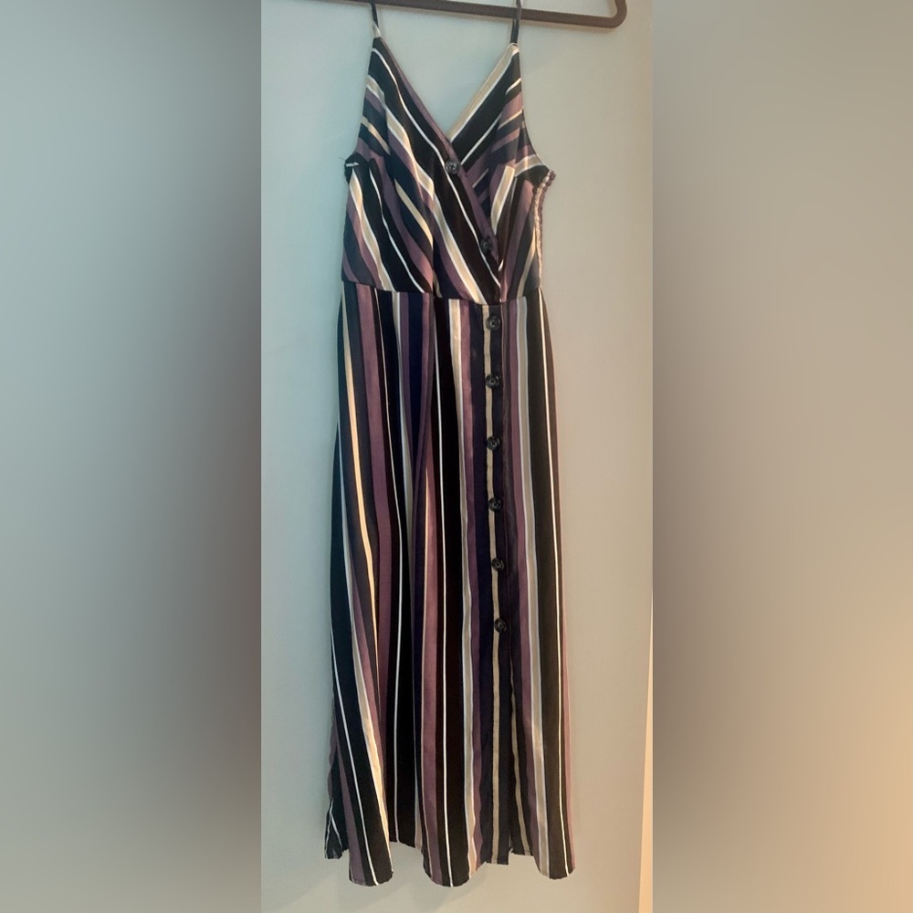 Hollister Purple and Black Buttoned Midi Sundress M